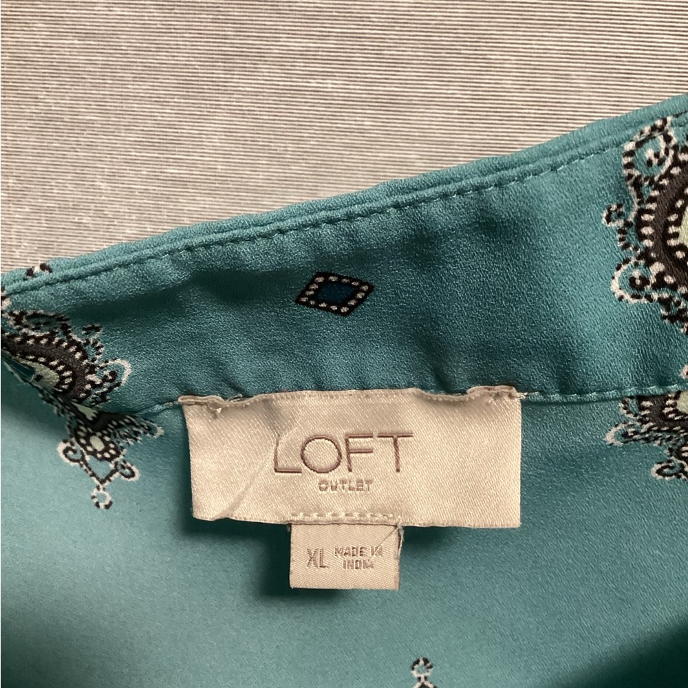 LOFT Teal Blouse with Black and White Accents